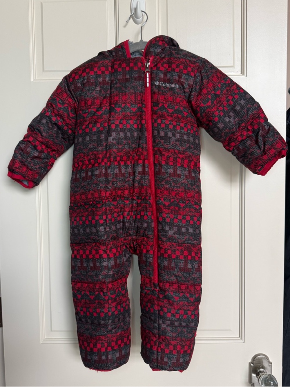 Columbia Snowsuit 12-18 mo Red and Gray Patterned Insulated One-Piece